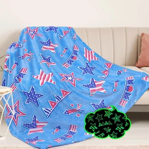 Glow in the Dark Blanket for Kids Independence Day Gifts Stars and Stripes Blank - Picture 1 of 12