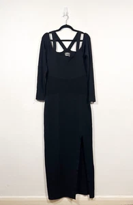 Antropologie Dress Size XL Black Midi Knit Long Sweater Minimal Cold Shoulder - Picture 1 of 9