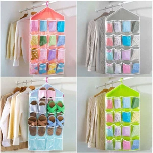 16 Pockets Clear Bag Hanger Wardrobe Storage Organizer 4 colours  - Picture 1 of 12