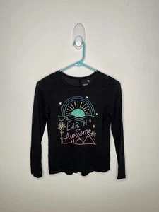 So Earth Is Awesome Top Girls Size Medium 8 Black Long Sleeve Fave Shirt - Picture 1 of 4