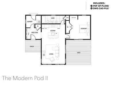 928 SQ FT Tiny House, 42'-0" x 32'-0", Cabin, Floor Plans, Modern House Plans - Image 1 of 4