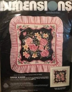 Dimensions Ribbon 'N Roses Needlepoint Pillow Kit 14" X 14" Without Ruffle Brand - Picture 1 of 1