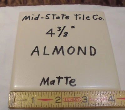 1 pc. Vintage Matte *Almond* Ceramic Tiles 4-3/8" by Mid-State-Tile   NOS - Image 1 of 4