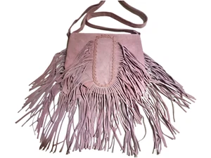 Handmade Pink Large Leather Fringe Bag Handmade Suede Boho Festival Bag Western - Picture 1 of 11