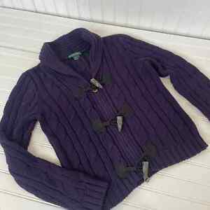 Ralph Lauren Women’s Purple Cotton Knitted Toggle Sweater Sweater Topper Size L