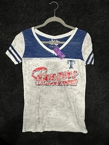 Texas Rangers Ladies Large Blue V-Neck T-Shirt By Alyssa Milano - Picture 1 of 4