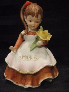 VINTAGE GEO. LEFTON JAPAN MARCH BIRTHDAY FLOWER GIRL FIGURINE BISQUE/PORCELAIN - Picture 1 of 10