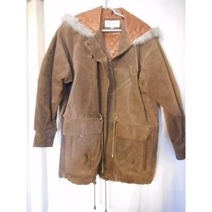 Hooded Leather Winter Coat Size M Zip front by d Linea - Picture 1 of 8