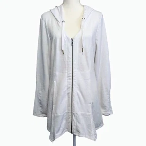 NWT XCVI Wearables Women's XL White Hooded Jacket Handkerchief Hem Full Zipper - Picture 1 of 6