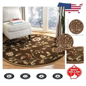 Stain Resistant 5'3" Round Floral Area Rug - Traditional Design for Living Room - Picture 1 of 8