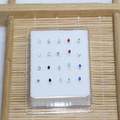 20PCS Solid Silver Mixed 2MM Ball Crystal Straight Bar Rod Nose Stud Wholesale - Image 1 of 3
