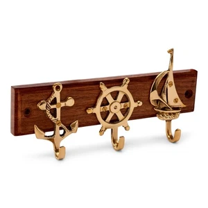 Maritime key board brass on wood anchor, steering wheel, boat key holder - Picture 1 of 1
