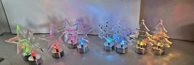 8X Battery Tea Light Candles w Acrylic SNOWFLAKES/STARS/TREES Works MUST READ! - Image 1 of 4