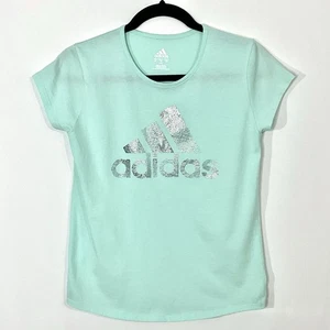 Adidas Jóvenes Niñas Talla XL (16) SEAFOAM Metálico Plateado Logo Camisa Manga Corta - Imagen 1 de 6