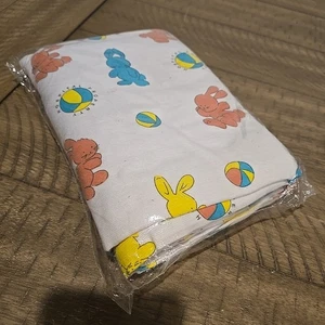 Vintage Bunnyland Hospital Property Baby Blanket Pastel Bunny Rabbit Beach Ball - Picture 1 of 5