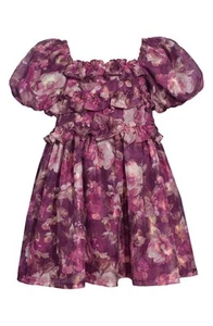 Iris & Ivy Girls Dress Size 6X Floral Shining Party Holiday Dress Puff Sleeves - Picture 1 of 9