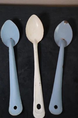 Vintage Enamel 12” Serving Spoons / Blue & White - Image 1 of 4
