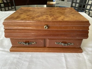 Wooden Organizer Jewelry Box W/Drawer, Mirror, Hooks 11”x7”x5” - Picture 1 of 18