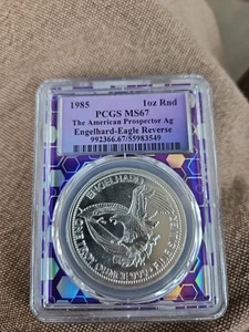 1985 Engelhard “The American Prospector” 1 oz Round PCGS MS67 Silver Coin BERT - Picture 1 of 2