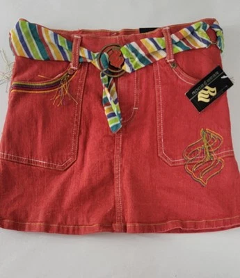 NUEVO CON ETIQUETAS Talla 10 Niñas Rojo Denim Rocawear Falda Incorporada Pantalones Cortos Cinturón Skort Rockabilly  Foto 1 de 4