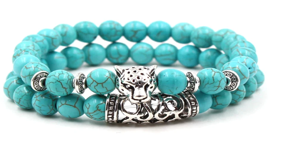 Edelstein-Armband Türkis-Howlith 2-reihig Natursteine mit Maserung Leopard - Bild 1 von 1