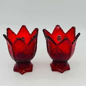 Juego de 2 candelabros reversibles de 2 vías de tulipán rojo rubí Fenton de colección Navidad - Imagen 1 de 8