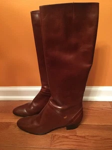 New Salvatore Ferragamo Brown Leather Women's Knee Boots For Saks 9 AAAA - Picture 1 of 12