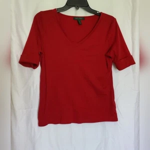 Lauren Ralph Lauren Womens Red V-neck 3/4 Cuff Sleeve Business Casual Top Medium - Picture 1 of 4