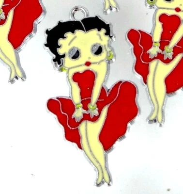 4 BETTY BOOP Marilyn Monroe Stance Red Dress Enamel Metal Pendant Charms Girl - Image 1 of 3