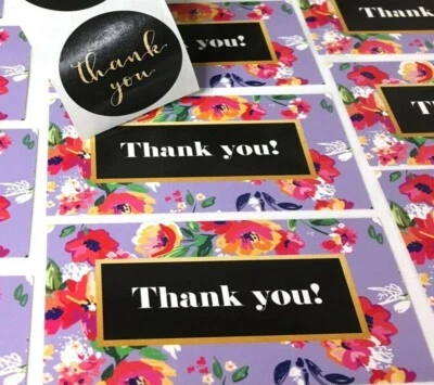 Tarjetas de visita de agradecimiento, etiquetas adhesivas para tarjetas de agradecimiento 100 piezas, florales Foto 1 de 4