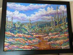 Original Pastellkreide Gemälde ""Blüte in der Wüste"" von WM Jensen Arizona Coll - Bild 1 von 10
