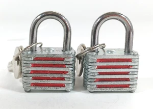 Lot Of 2 Small Red Metal Padlock Mini Box Locks Keyed Luggage Crafts 2 Keys NOS - Picture 1 of 4