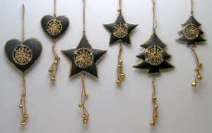Formano Hänger Metall Schwarz Gold Glitzer Varianten Herz Stern Baum Glöckchen - Bild 1 von 7