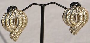 Statement Vintage St. John Faux Diamonds Silver-Tone Jewelry Clip-On Earrings