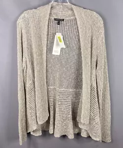 Eileen Fisher Cardigan Womens Medium Airy Linen Grain Rib Sweater Open Front NEW - Picture 1 of 11