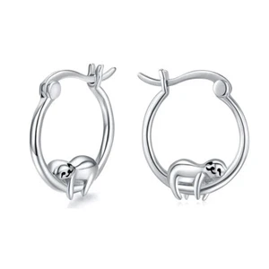 Sloth Earrings 925 Sterling Silver Hoop Earrings - Picture 1 of 3