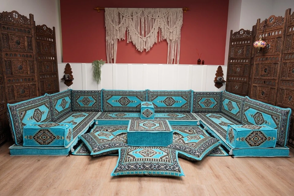 Sofá Majlis árabe en forma de U, sofá de piso árabe, sofás seccionales, cojines de piso Foto 1 de 1