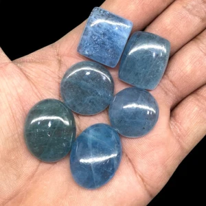 6 Pcs Natural Aquamarine Beautiful Blue Loose Cabochon Gemstones Lot 19.7-26.9mm - Picture 1 of 15