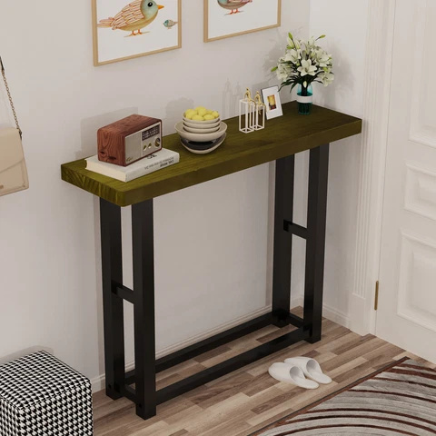 Wood Rectangle Console Table Narrow Sofa Table with Shelf Accent Furniture Foyer Cover