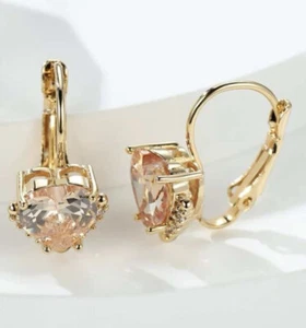 ROSE GOLD FILLED CHAMPAGNE HEART HOOP EARRINGS GIFT MADE WITH SWAROVSKI CRYSTAL - Picture 1 of 4