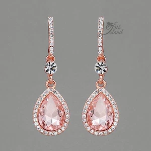 Pendientes colgantes de cristal rosa para boda lágrimas oro rosa damas de honor regalo - Imagen 1 de 4
