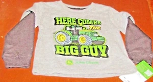John Deere boys T-shirt gray w/black long sleeves HERE COMES THE BIG GUY  - Picture 1 of 4