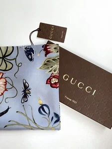 New Unisex Gucci Scarf Kris Knight Flora Print Blue Silk Wrap wth Gucci Gift Box - Picture 1 of 19