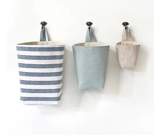Hanging Linen Fabric Basket | Reversible Canvas Storage & Organizer Bin - Picture 1 of 12
