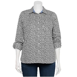 Croft & Barrow petite Medium Essential Comfort Stretch floral Button Shirt - Picture 1 of 9