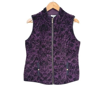 Chaleco de terciopelo Charter Club cremallera completa para mujer mediano púrpura negro floral caprichoso Foto 1 de 4