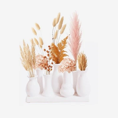 Vasenset 7 weiße Keramikväschen Vase fest auf Sockel Gestecke Deko Arrangement - Bild 1 von 4