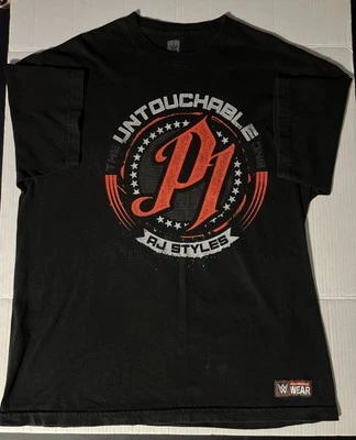 AJ Styles Untouchable Black And Red WWE Authentic T-Shirt Mens X-Large - Image 1 of 4