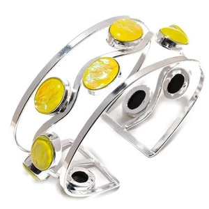 Triplet Fire Opal Gemstone 925 Sterling Silver Cuff Bracelet Adst. E180 - Picture 1 of 8