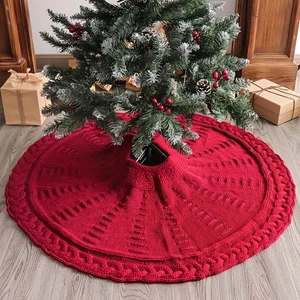 24-In Christmas Knitted Tree Skirt/Red Knitted Christmas Tree Apron Tree Decor - Picture 1 of 9